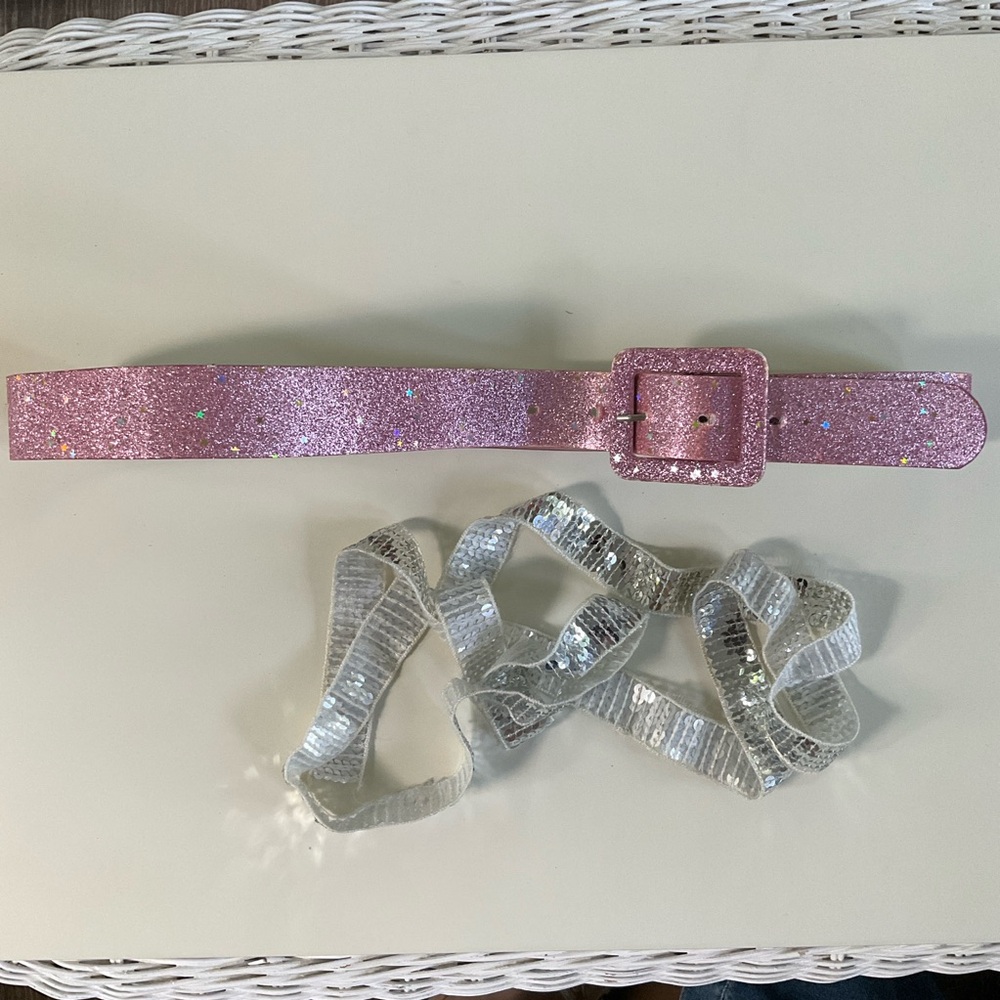 Vintage Limited Too Belts Pink Glitter Belt with Silver Sequin Belt Y2K style